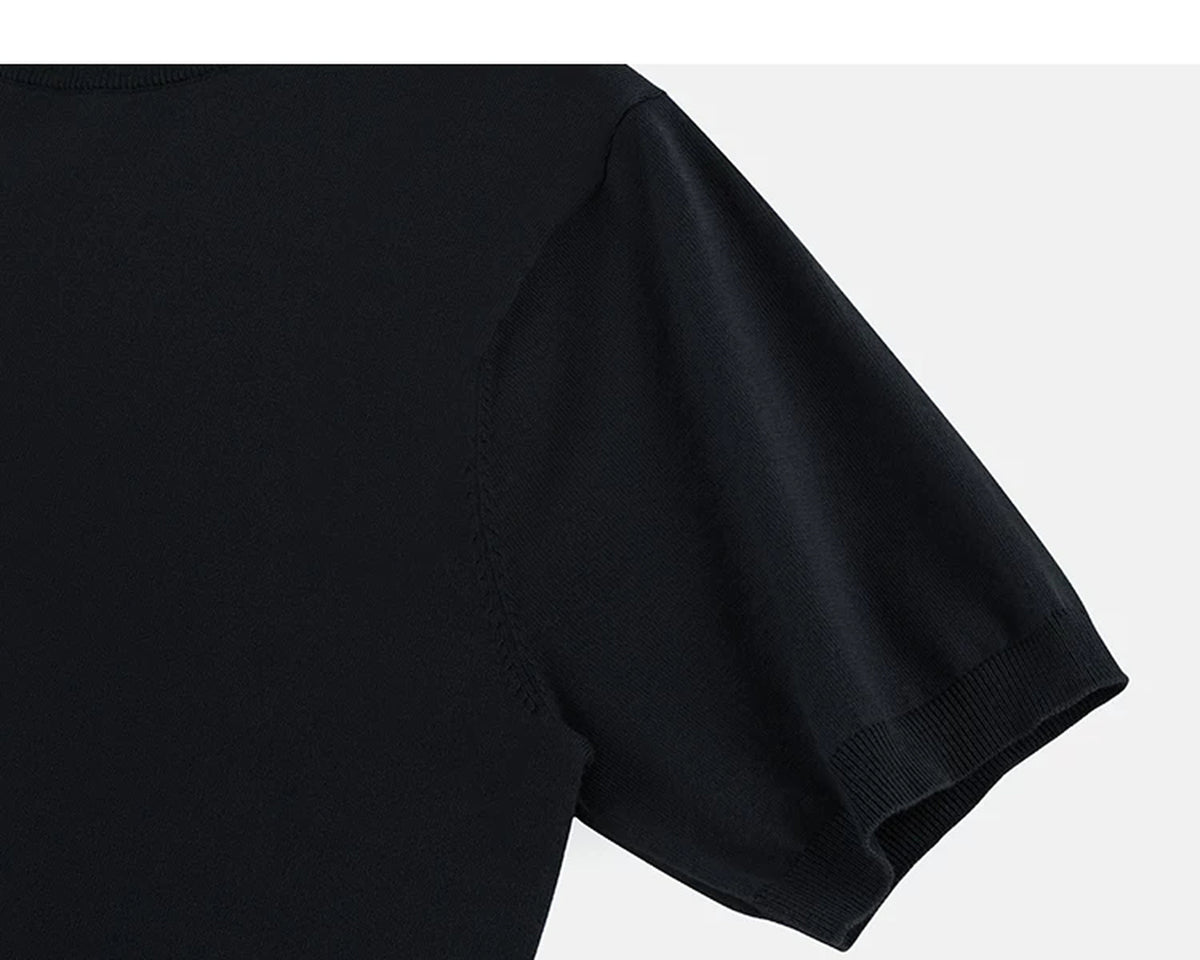 IDLT short sleeve knit top, black sleeve.