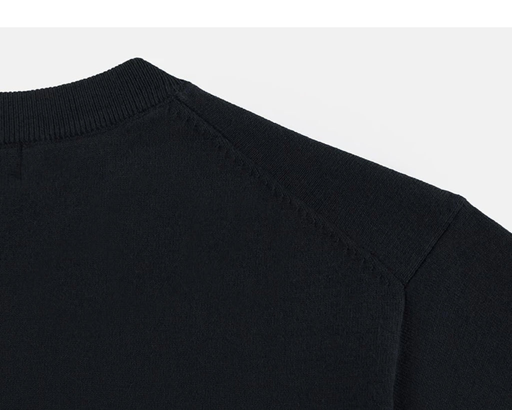 IDLT short sleeve knit top, black back shoulder seam.