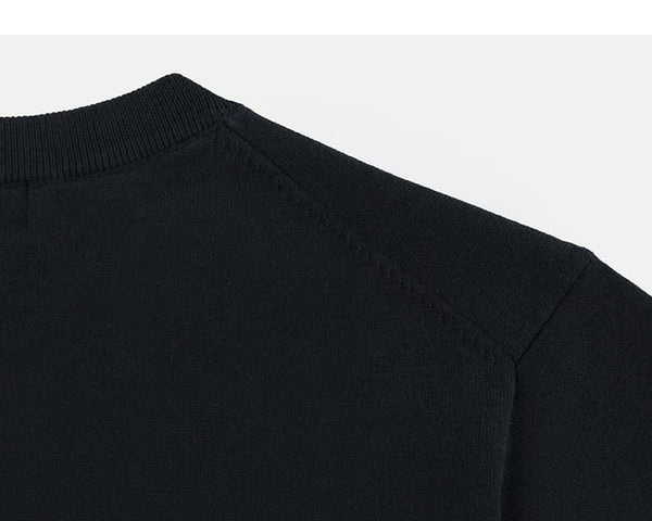 IDLT short sleeve knit top, black back shoulder seam.
