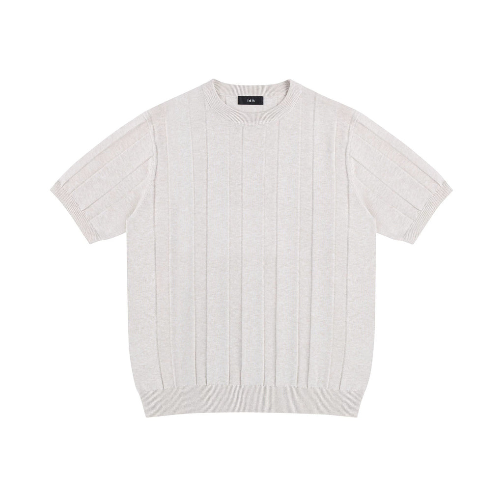 IDLT ribbed short sleeve sweater, cream front.