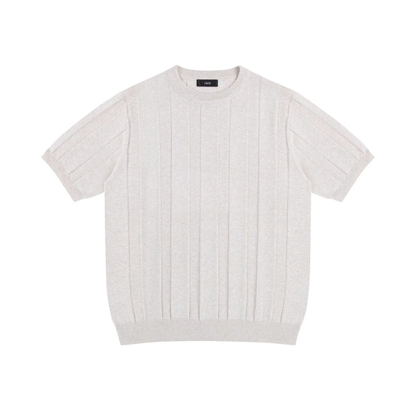 IDLT ribbed short sleeve sweater, cream front.