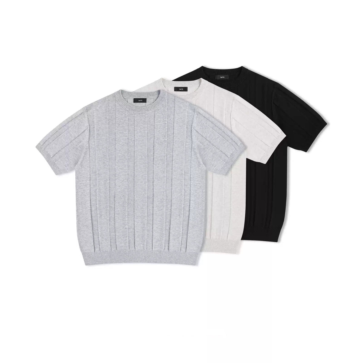 IDLT ribbed short sleeve sweater, color lineup.