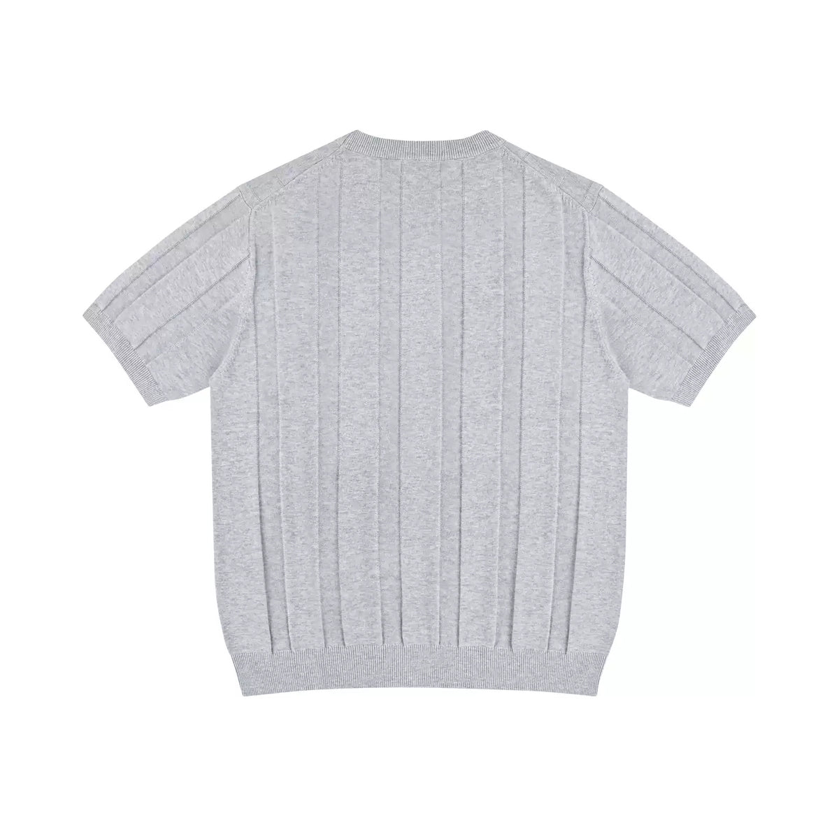 IDLT ribbed short sleeve sweater, gray back.