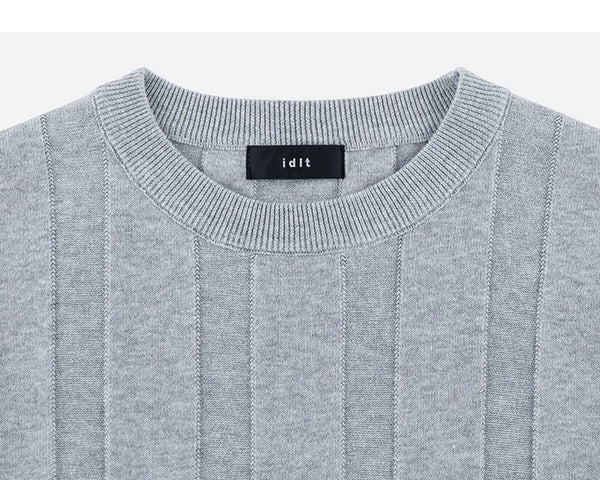 IDLT ribbed short sleeve sweater, gray crewneck.