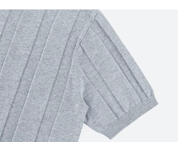 IDLT ribbed short sleeve sweater, gray sleeve.