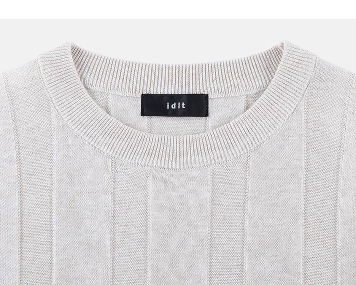 IDLT ribbed short sleeve sweater, cream crewneck.
