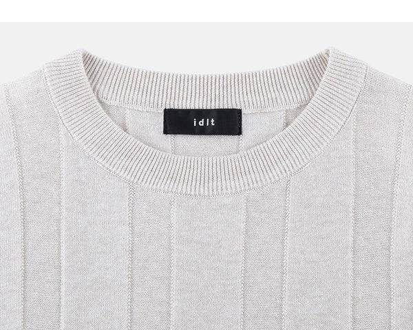 IDLT ribbed short sleeve sweater, cream crewneck.