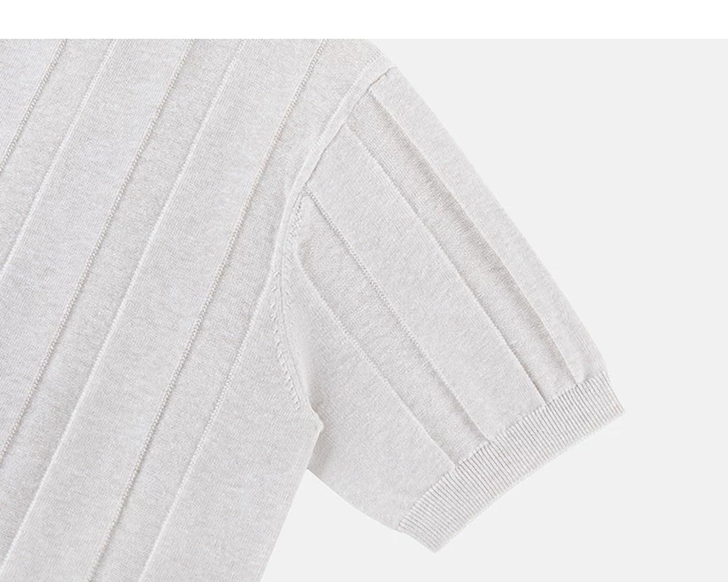 IDLT ribbed short sleeve sweater, cream sleeve.