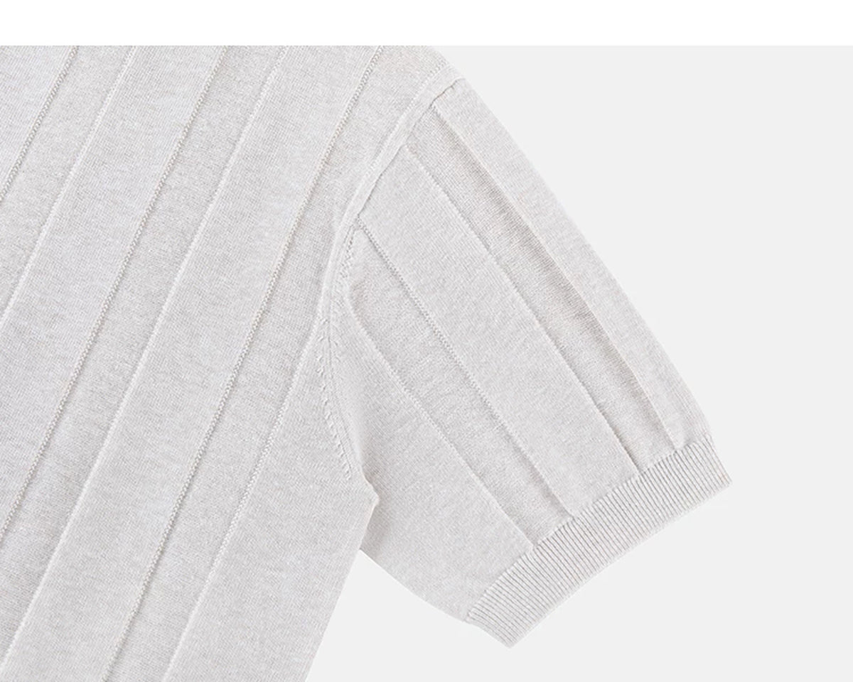 IDLT ribbed short sleeve sweater, cream sleeve.