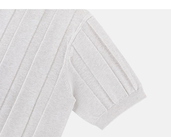 IDLT ribbed short sleeve sweater, cream sleeve.
