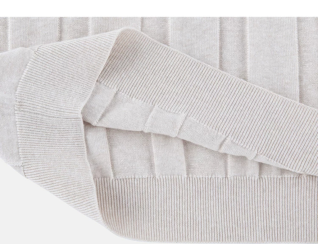 IDLT ribbed short sleeve sweater, cream folded hem.