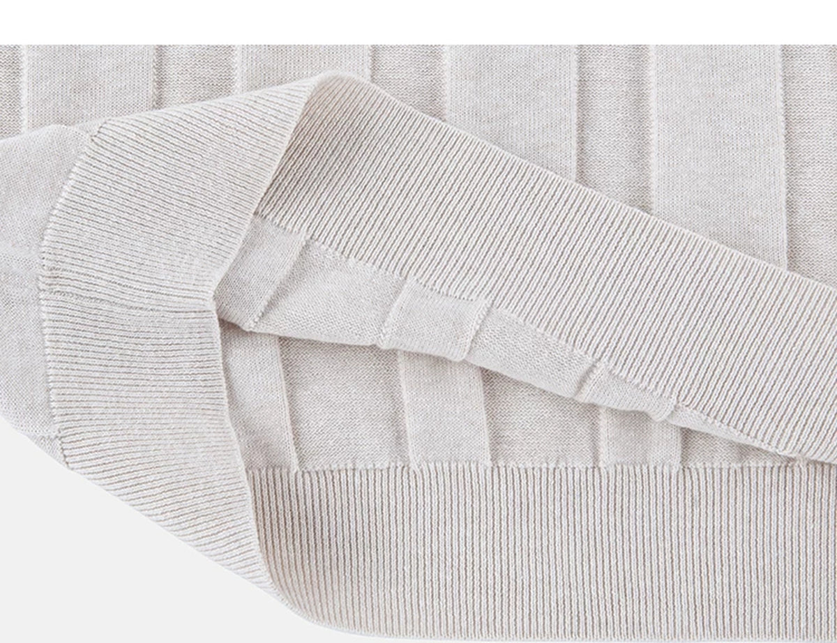 IDLT ribbed short sleeve sweater, cream folded hem.