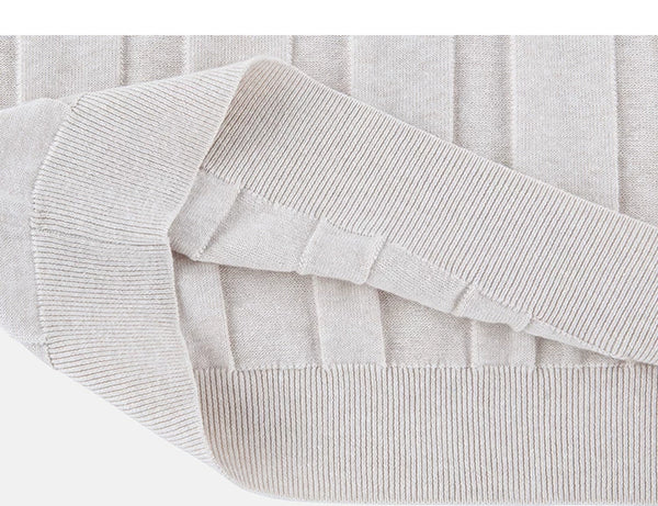IDLT ribbed short sleeve sweater, cream folded hem.