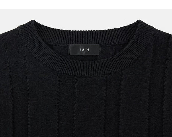 IDLT ribbed short sleeve sweater, black crewneck.