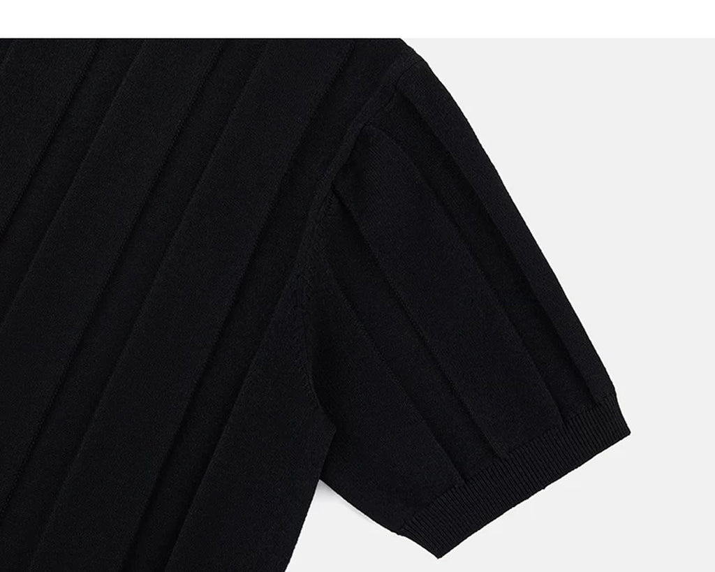 IDLT ribbed short sleeve sweater, black sleeve.