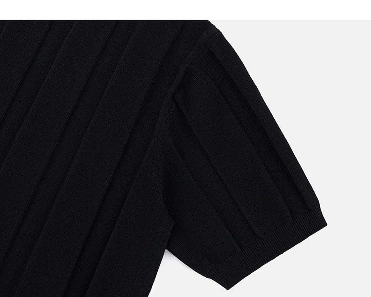 IDLT ribbed short sleeve sweater, black sleeve.