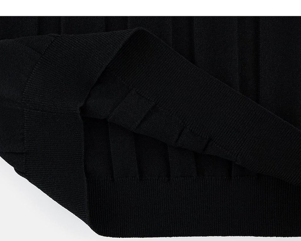 IDLT ribbed short sleeve sweater, black folded hem.