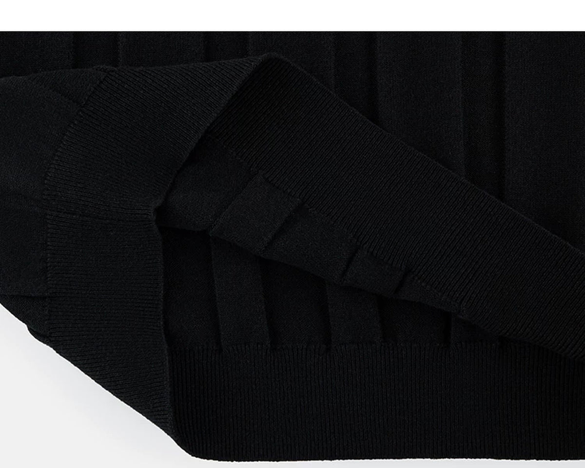 IDLT ribbed short sleeve sweater, black folded hem.