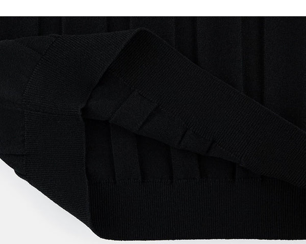 IDLT ribbed short sleeve sweater, black folded hem.