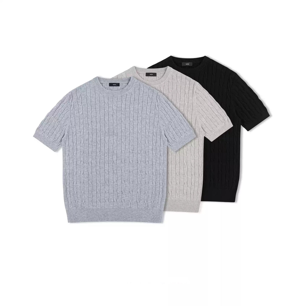 IDLT cable knit short sleeve sweater, color lineup.