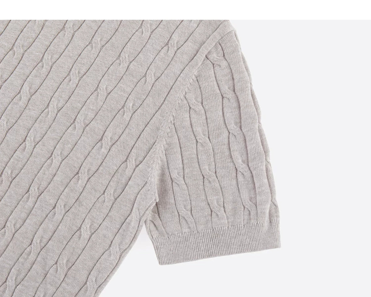 IDLT cable knit short sleeve sweater, beige sleeve.
