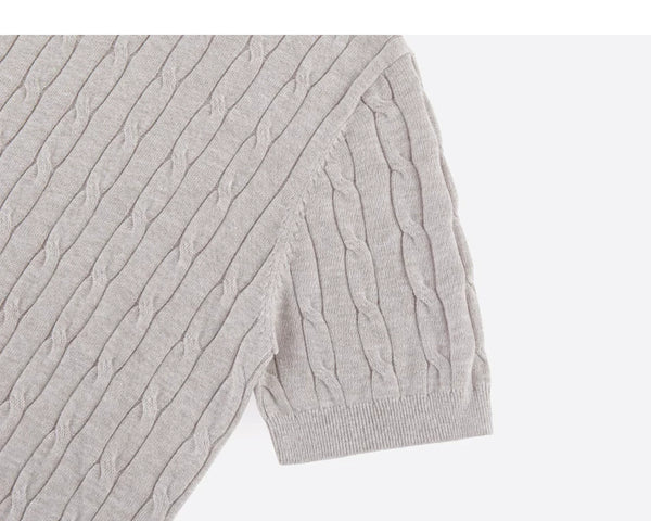 IDLT cable knit short sleeve sweater, beige sleeve.
