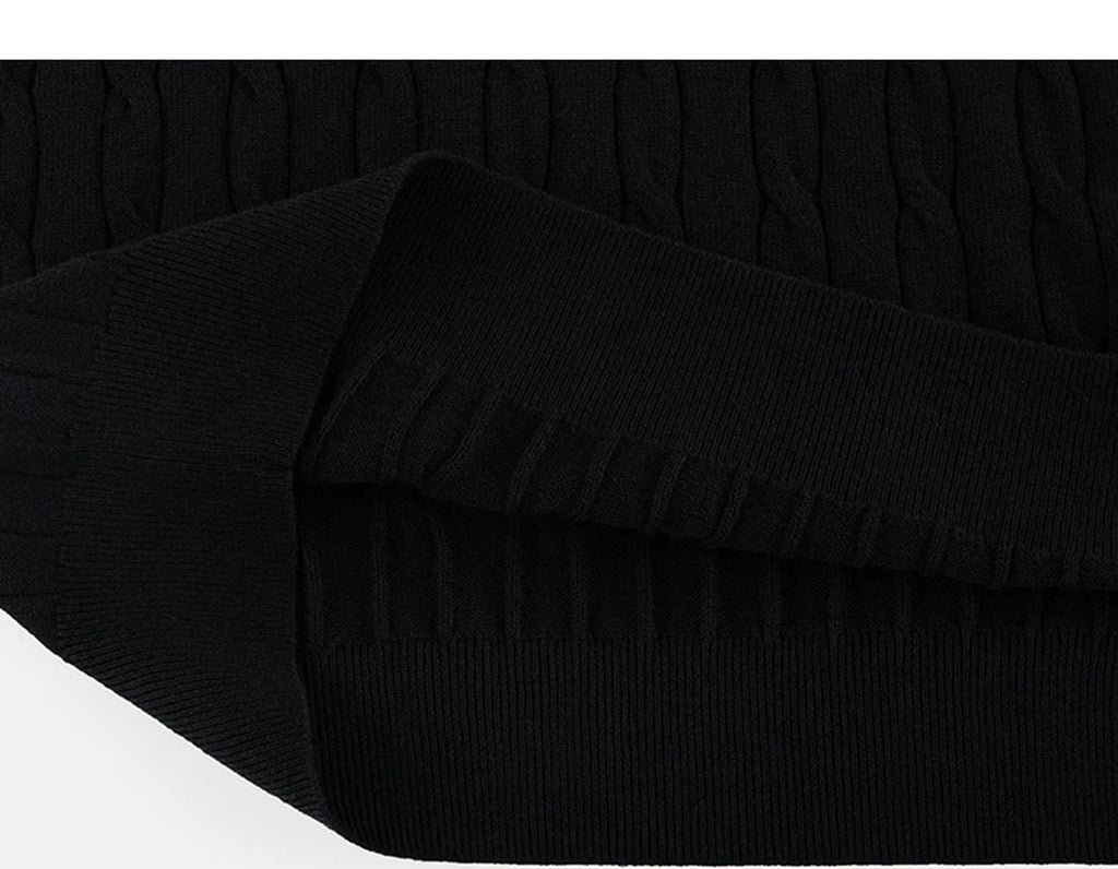 IDLT cable knit polo, black folded hem.