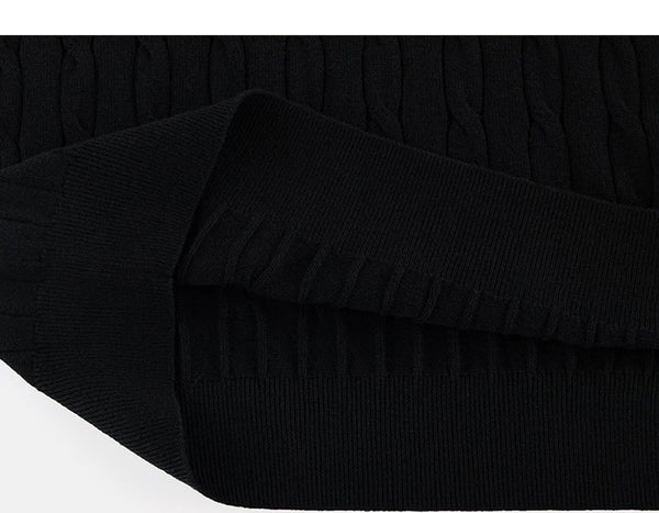 IDLT cable knit polo, black folded hem.