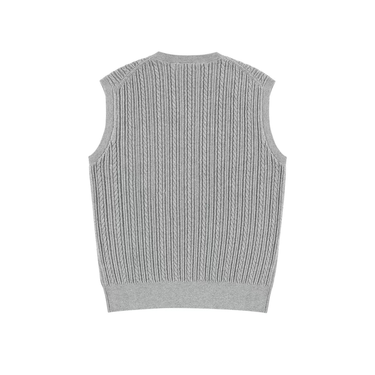 IDLT cable knit vest, gray back.