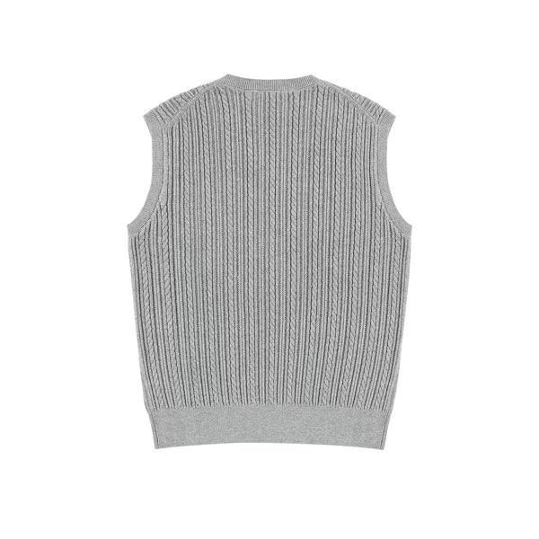 IDLT cable knit vest, gray back.