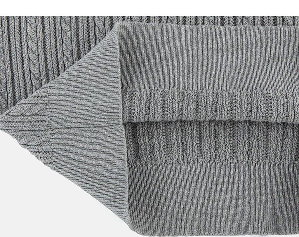 IDLT cable knit vest, gray folded hem.