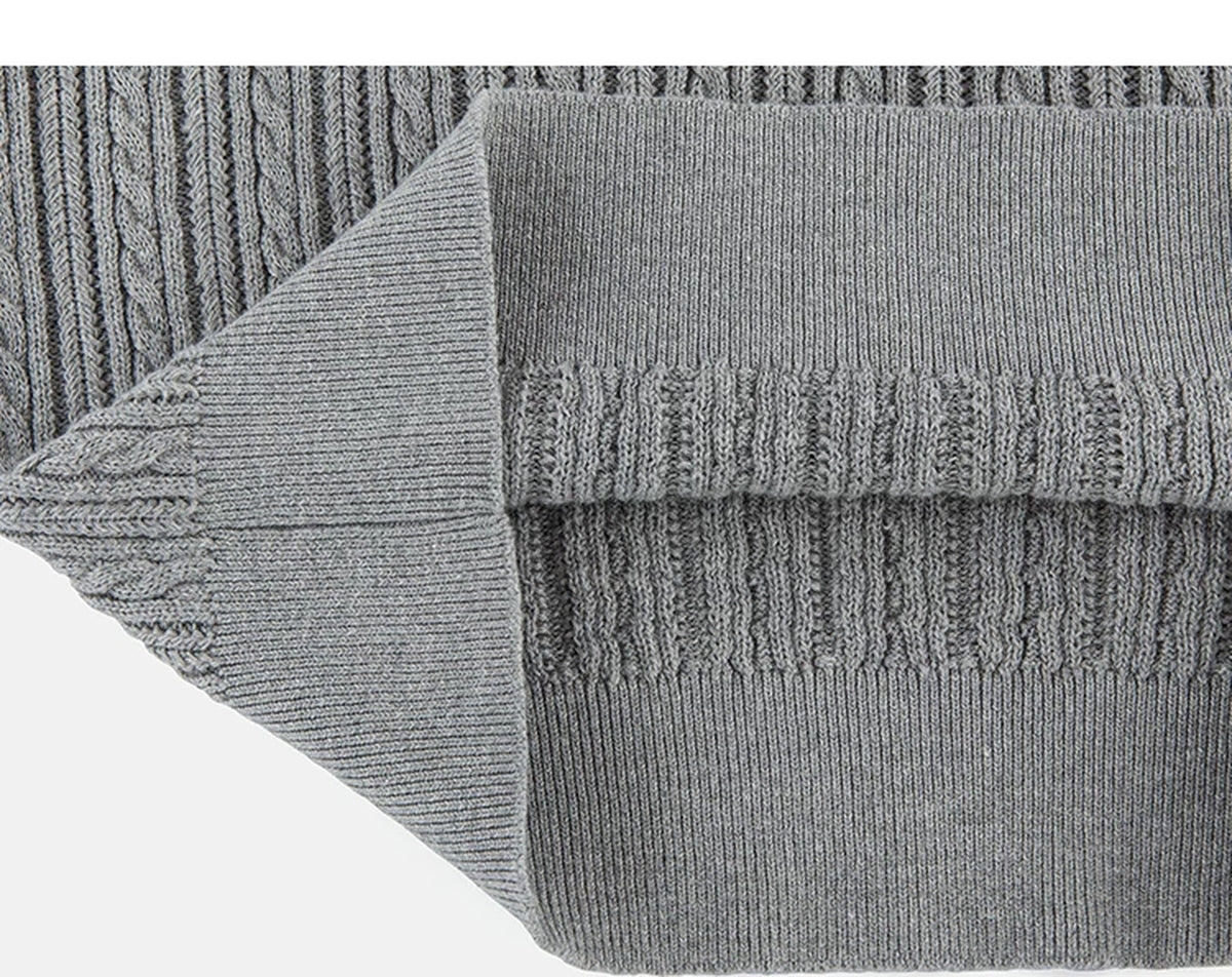 IDLT cable knit vest, gray folded hem.