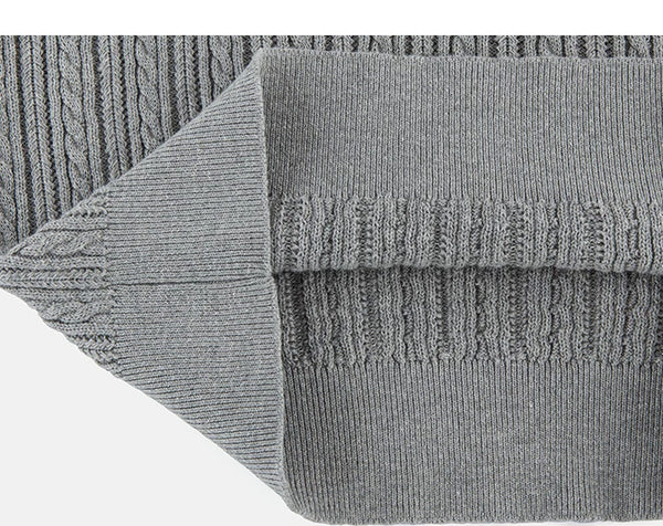 IDLT cable knit vest, gray folded hem.