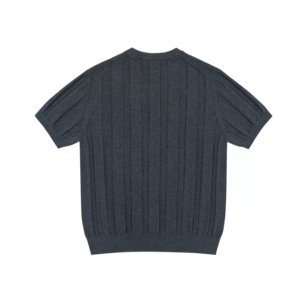 IDLT knit short sleeve henley, dark gray back.