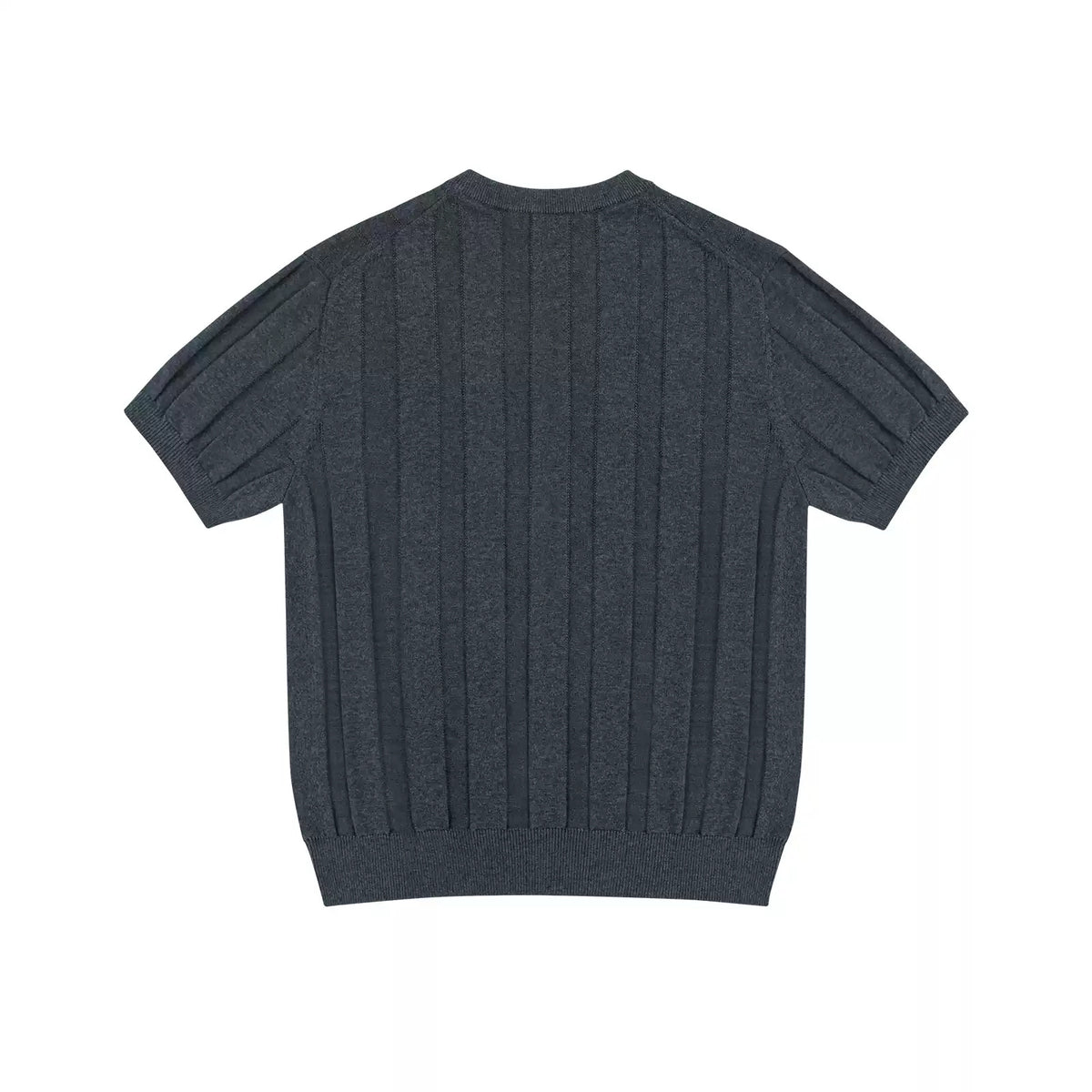 IDLT knit short sleeve henley, dark gray back.