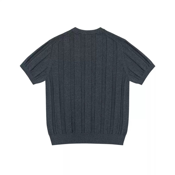 IDLT knit short sleeve henley, dark gray back.