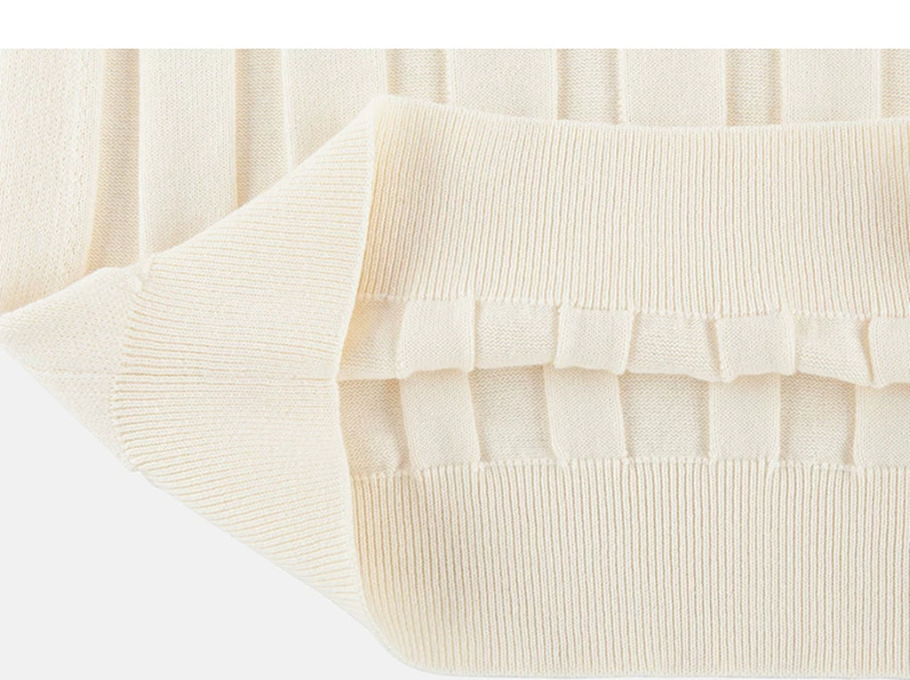 IDLT knit short sleeve henley, cream folded hem.