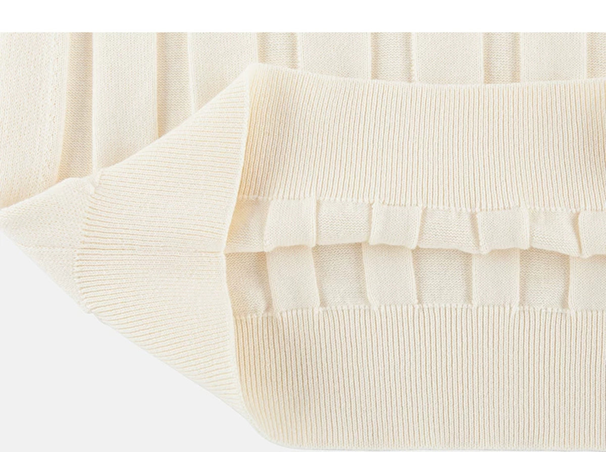 IDLT knit short sleeve henley, cream folded hem.