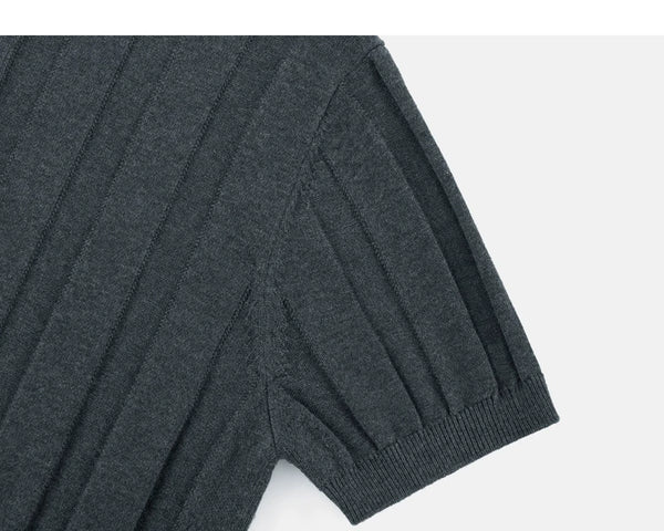 IDLT knit short sleeve henley, dark gray sleeve.