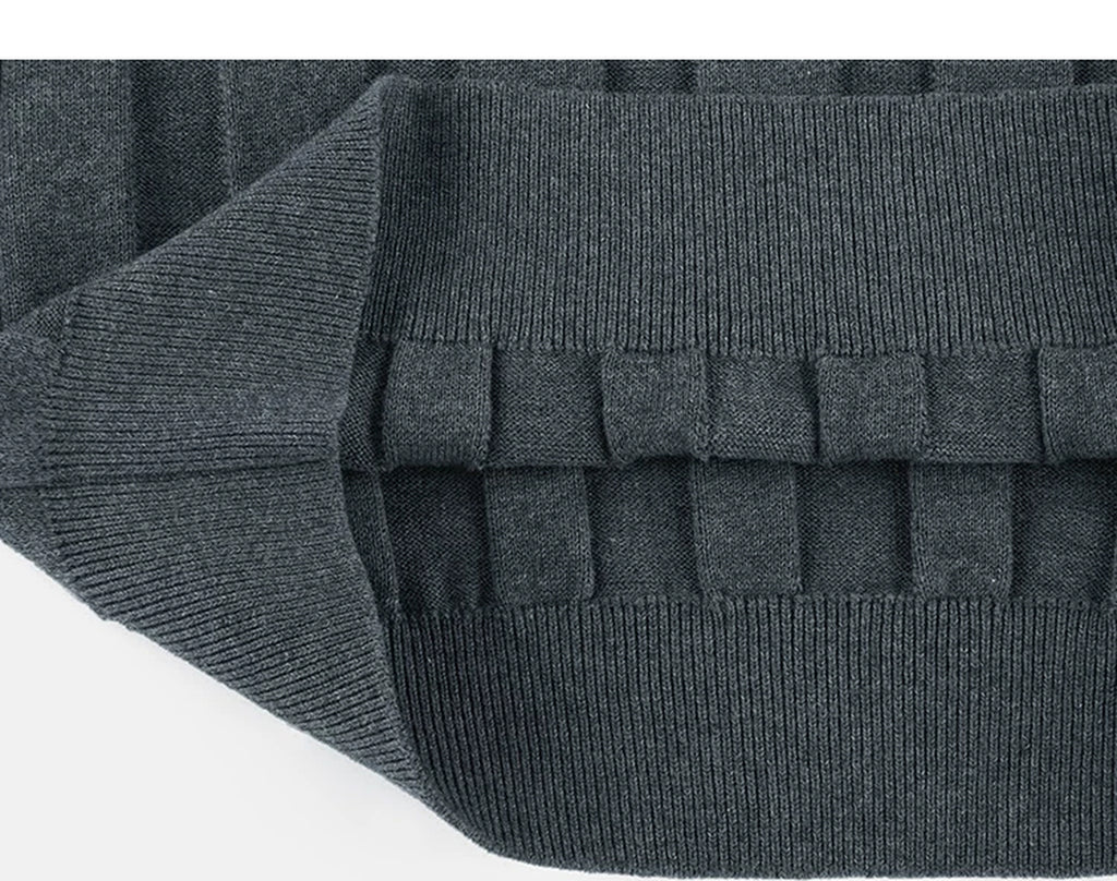 IDLT knit short sleeve henley, dark gray folded hem.
