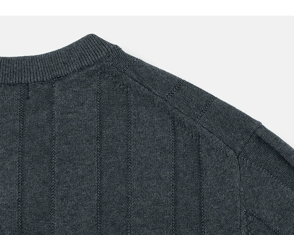 IDLT knit short sleeve henley, dark gray back shoulder.