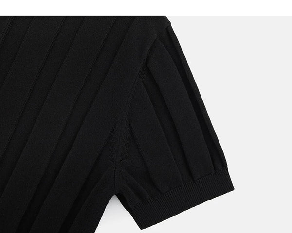 IDLT knit short sleeve henley, black sleeve.