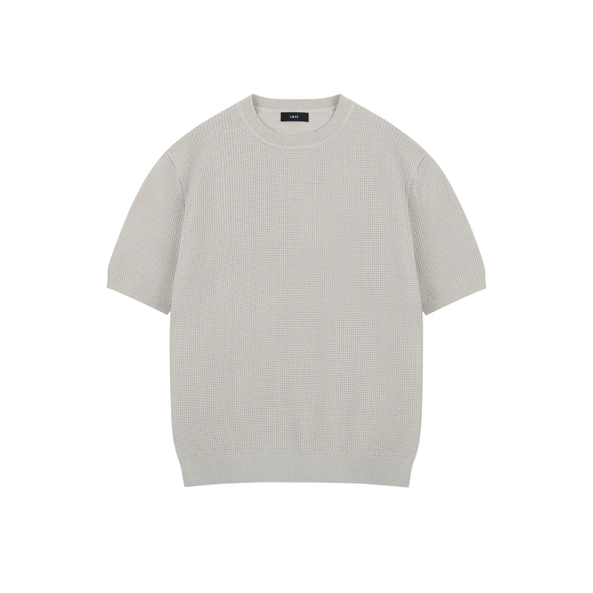 IDLT textured short sleeve sweater, cream front.
