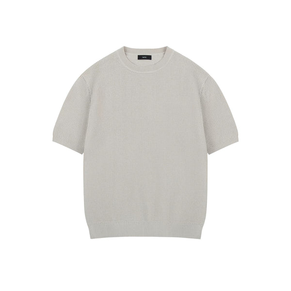 IDLT textured short sleeve sweater, cream front.