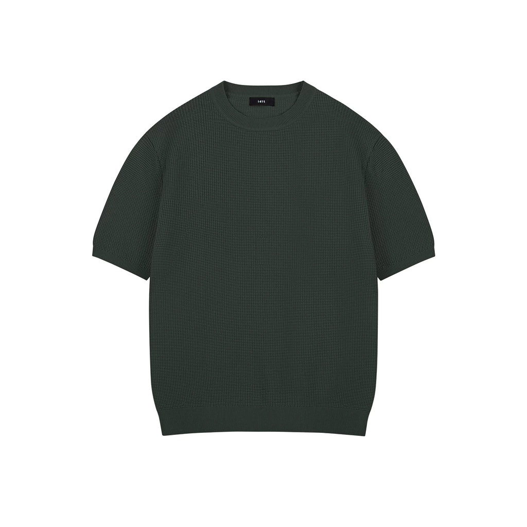 IDLT textured short sleeve sweater, green front.