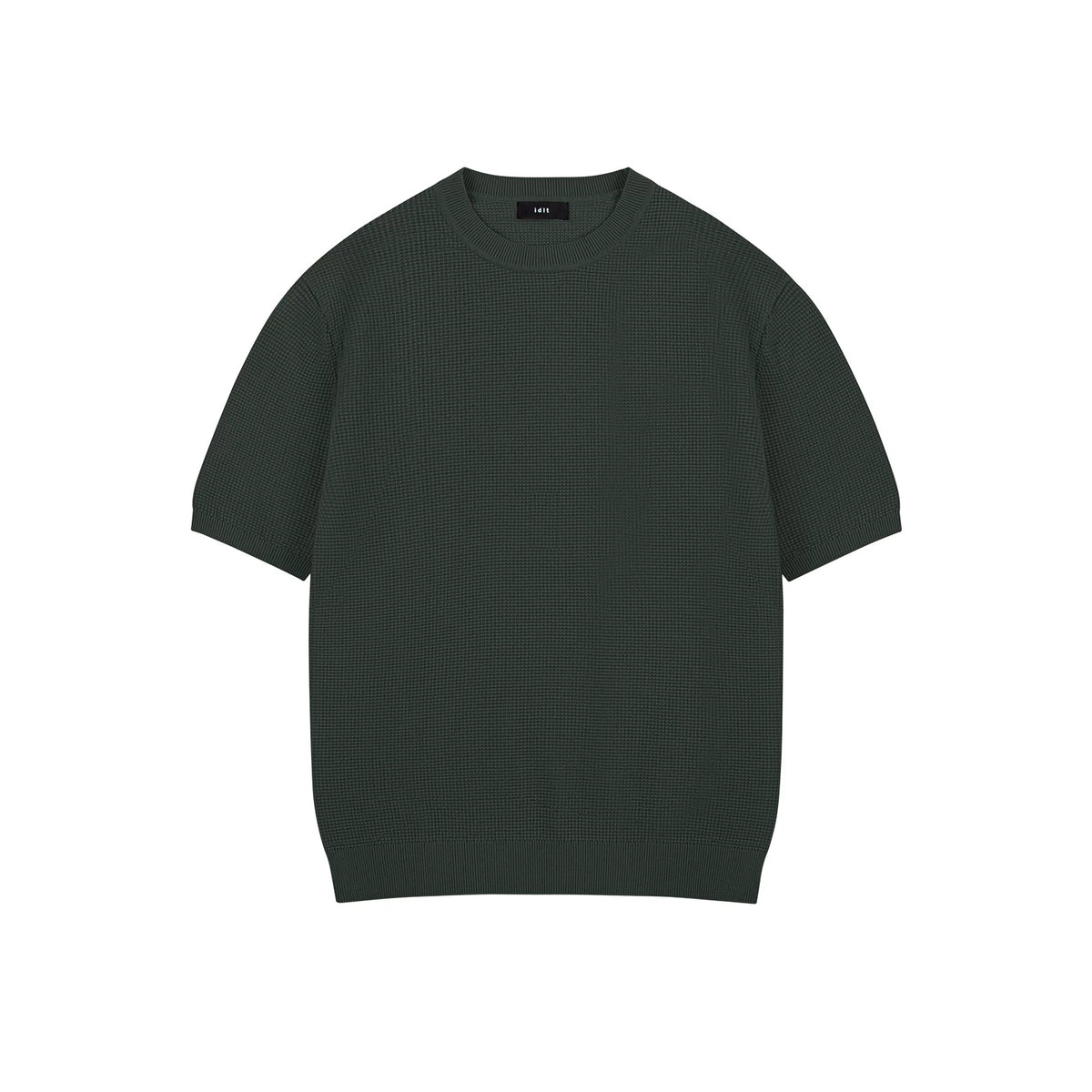 IDLT textured short sleeve sweater, green front.