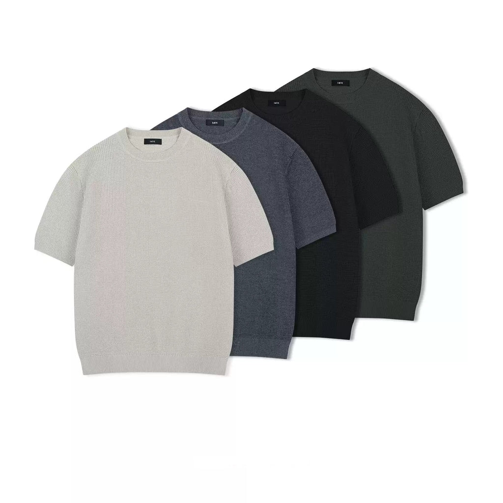 IDLT textured short sleeve sweater, color lineup.