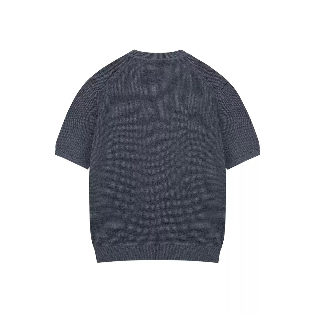 IDLT textured short sleeve sweater, blue gray back.
