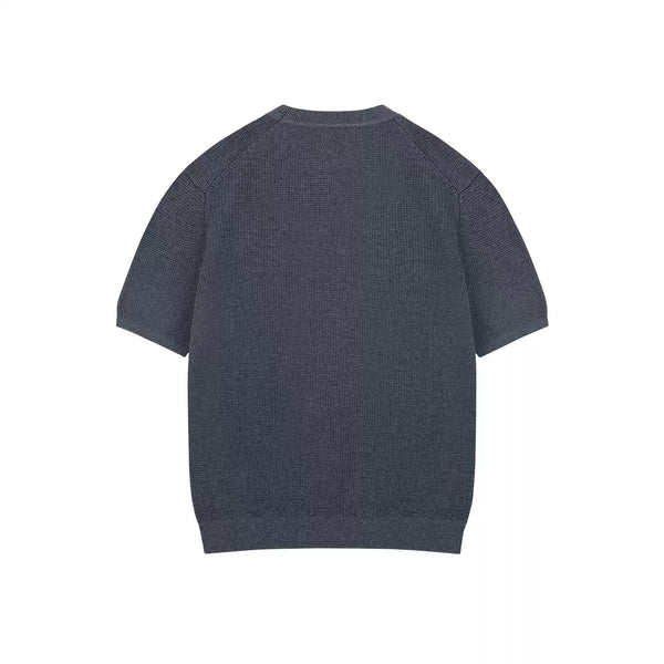 IDLT textured short sleeve sweater, blue gray back.