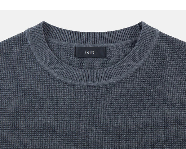 IDLT textured short sleeve sweater, blue gray crewneck.